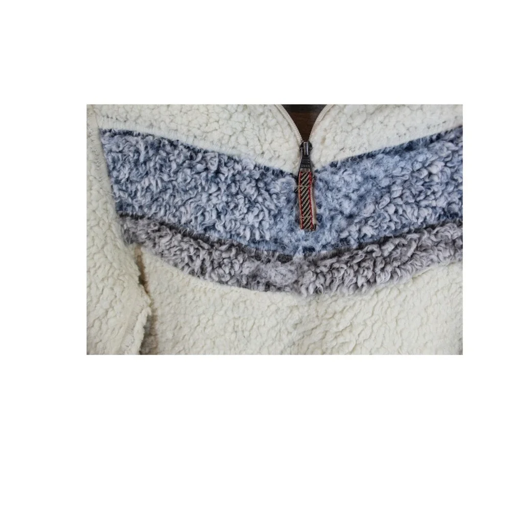 Weatherproof 1/4 Zip  Womens S Cozy Pullover Faux Sherpa Cream Blue Gray Chevron - Picture 3 of 4